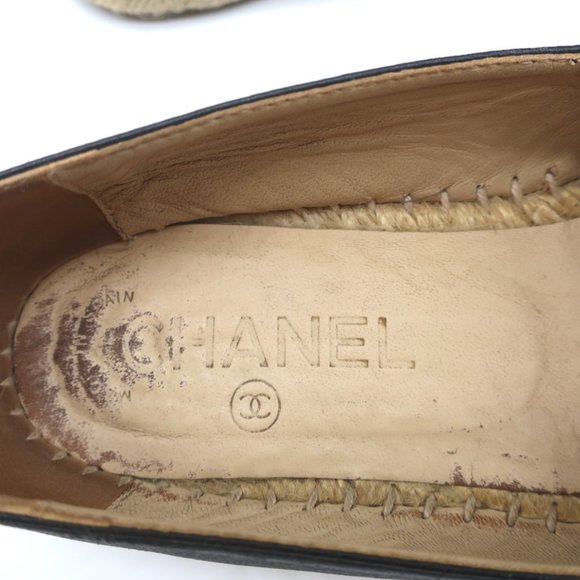 CHANEL CC ESPADRILLES BLACK LEATHER SIZE 37 - Picture 11 of 13